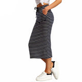Slim Pencil Mid-Calf Striped Skirt