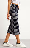 Slim Pencil Mid-Calf Striped Skirt