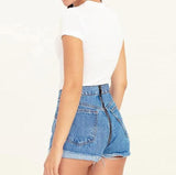 Back Zipper Distressed Denim Shorts