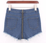 Back Zipper Distressed Denim Shorts