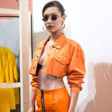 Cropped Orange Denim Jacket