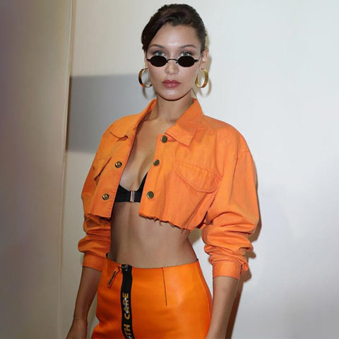 Cropped Orange Denim Jacket
