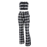 Plaid Two Piece Tube Top Trouser Set