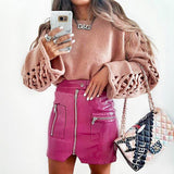 Pink PU Leather Skirt