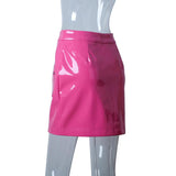 Pink PU Leather Skirt