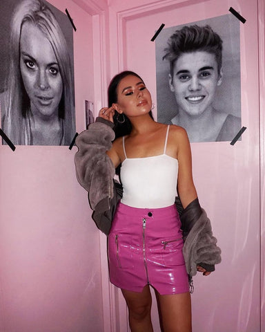 Pink PU Leather Skirt