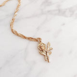 Golden Rose Charm Necklace On Rope Chain