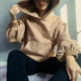 Puff Sleeve Oversized Camel Hoodie