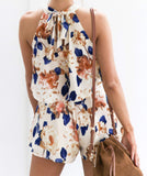 Floral Two Piece Pleated Halter Top & Shorts