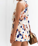 Floral Two Piece Pleated Halter Top & Shorts