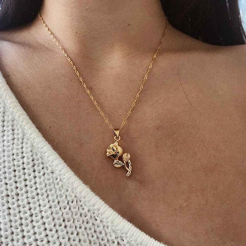 Gold Rose Charm Necklace