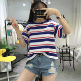 Blue Red White Vintage Striped Tee