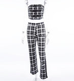 Plaid Two Piece Tube Top Trouser Set