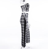 Plaid Two Piece Tube Top Trouser Set