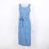 Poplin Linen Striped Summer Dress