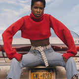 Cropped  Knitted Turtleneck Pullover