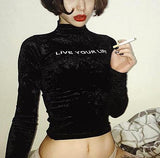 "Live Your Life" Velvet Turtleneck