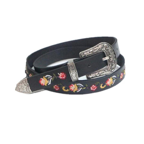 Vintage Embroidered Leather Belt