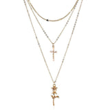 Cross And Rose Two Piece Necklace Set