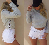 Side Lace Cropped Pullover