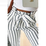 Striped Mid Waist Trousers With Belt