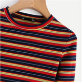 Ribbed Vintage Striped Long Sleeve Top
