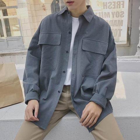 Large Pocket Cotton Button-Up Jacket
