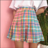 Gradient Plaid Pleated Skirt