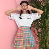 Gradient Plaid Pleated Skirt
