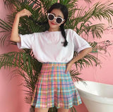 Gradient Plaid Pleated Skirt