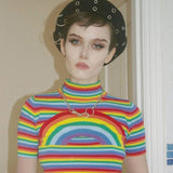 Rainbow Turtleneck Cropped Tee