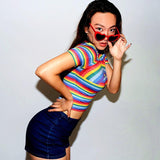 Rainbow Turtleneck Cropped Tee