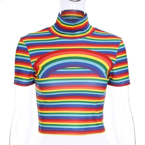 Rainbow Turtleneck Cropped Tee