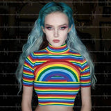 Rainbow Turtleneck Cropped Tee