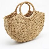 Half Crescent Woven Straw Beach Bag