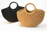 Half Crescent Woven Straw Beach Bag