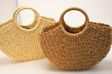 Half Crescent Woven Straw Beach Bag