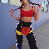 Primary Color Spliced High Waisted Trousers