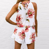 Floral Two Piece Pleated Halter Top & Shorts