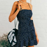 Spaghetti Strap Polka Dot Ruffled Mini Dress