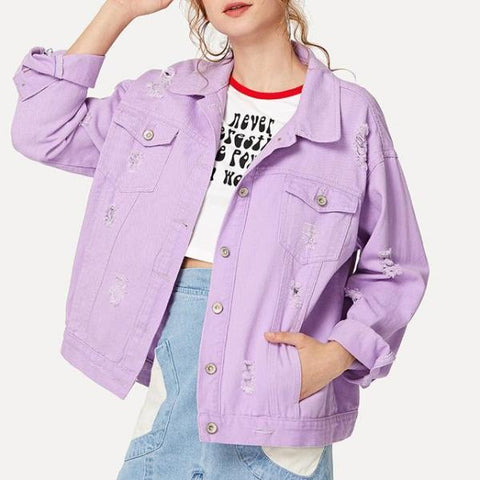 Pastel Purple Distressed Denim Jacket