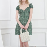 Buttoned Floral Mini Dress With Ruffled Shoulders