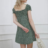 Buttoned Floral Mini Dress With Ruffled Shoulders