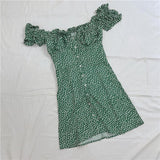 Buttoned Floral Mini Dress With Ruffled Shoulders