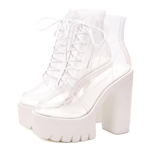 Transparent Platform Lace Up Boots