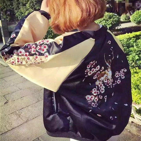 Embroidered Blossom Satin Bomber