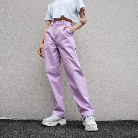 High Waisted Pastel Purple Canvas Trousers