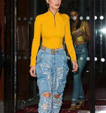 Yellow Long Sleeve Zip Up Sweater