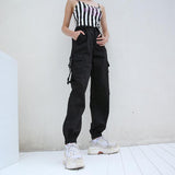 High Waisted Black Nylon Cargo Pants