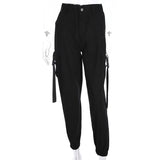 High Waisted Black Nylon Cargo Pants